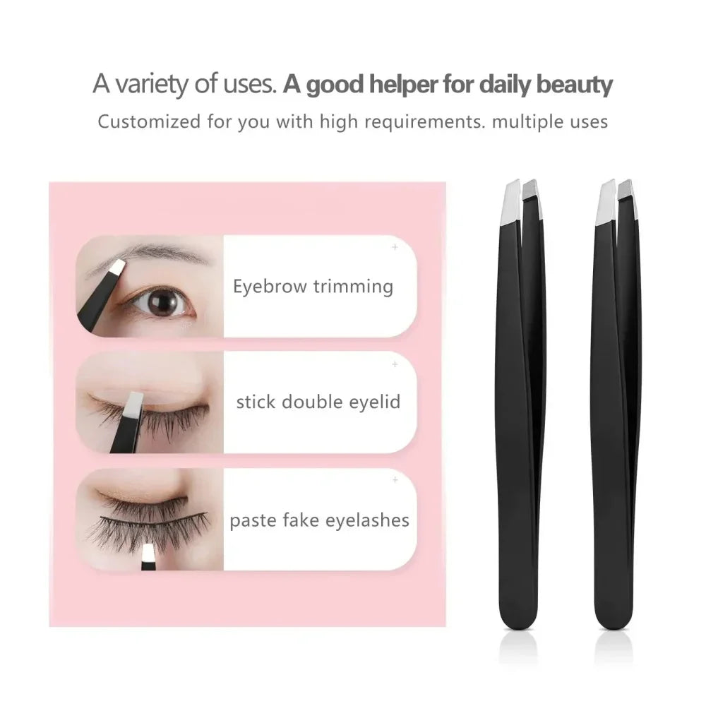 Multi-purpose Eyebrow Tweezers 4-Pack Stainless Steel Black Eyebrow Tweezer with Slant and Flat Point Eye Shaping Beauty Tools