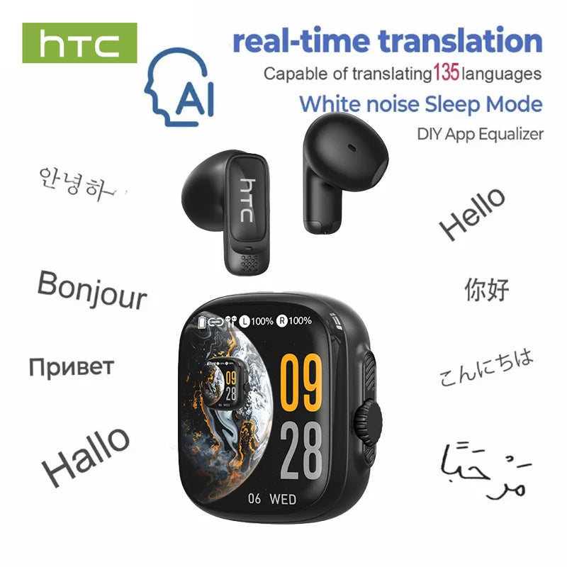 Écouteurs Traducteurs Intelligents HTC NE72 avec boîtier de charge à écran tactile .