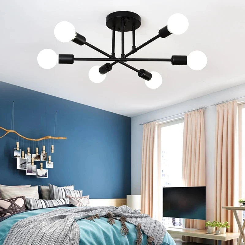 Golden Sputnik Chandelier - Modern LED Ceiling Light