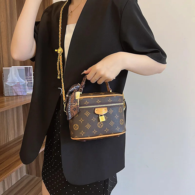 2025 Simple Chain Girls Cosmetic Bag Printing Ladies Fashion Crossbody Small Square Bag Vintage Girls Shoulder Bag Handbags