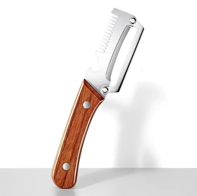 1/2/3/pcs Peeler Oak Three-in-one Stainless Steel Wooden Handle  For Peeling Slicing Onions Cutting Sugar Cane Cutting Fruits