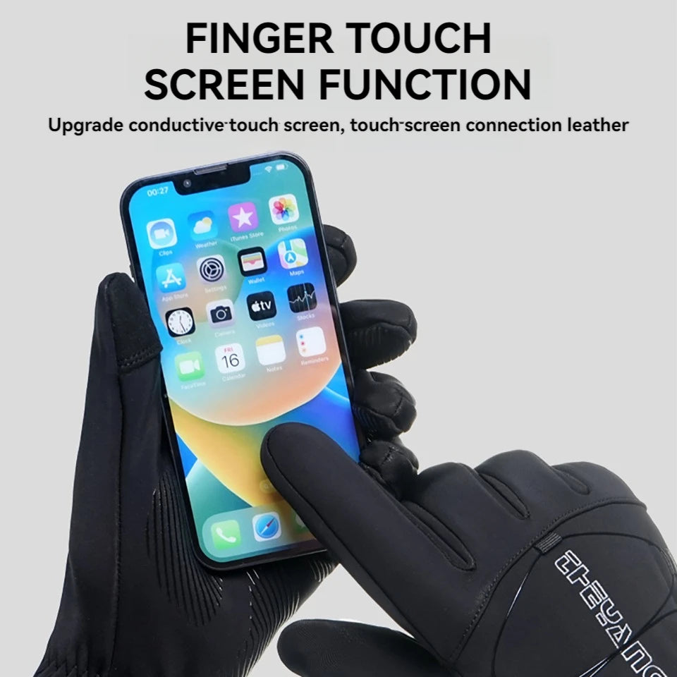 KoKossi Men Winter Waterproof Cycling Gloves Thermal Full Finger Touch Screen Fleece Gloves Non-slip Warm Windproof Motorcycle