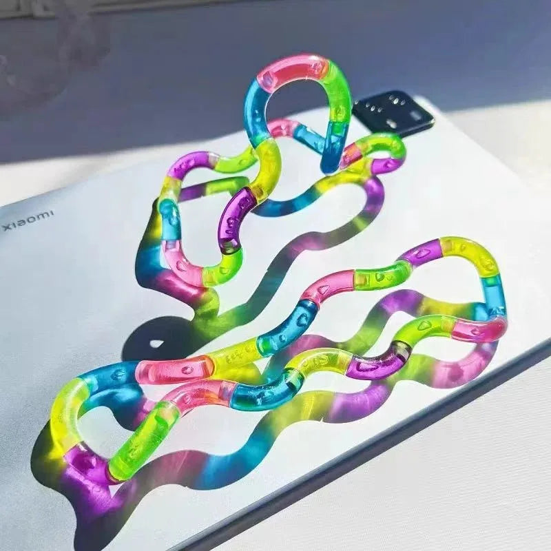 Transformable Knot Stress Relief Toy Rainbow Twisting Rope for Adults and Students, Boredom Busting Gadget for Class and Office, Portable Anti-Anxiety Stress-Relief Fidget Toy