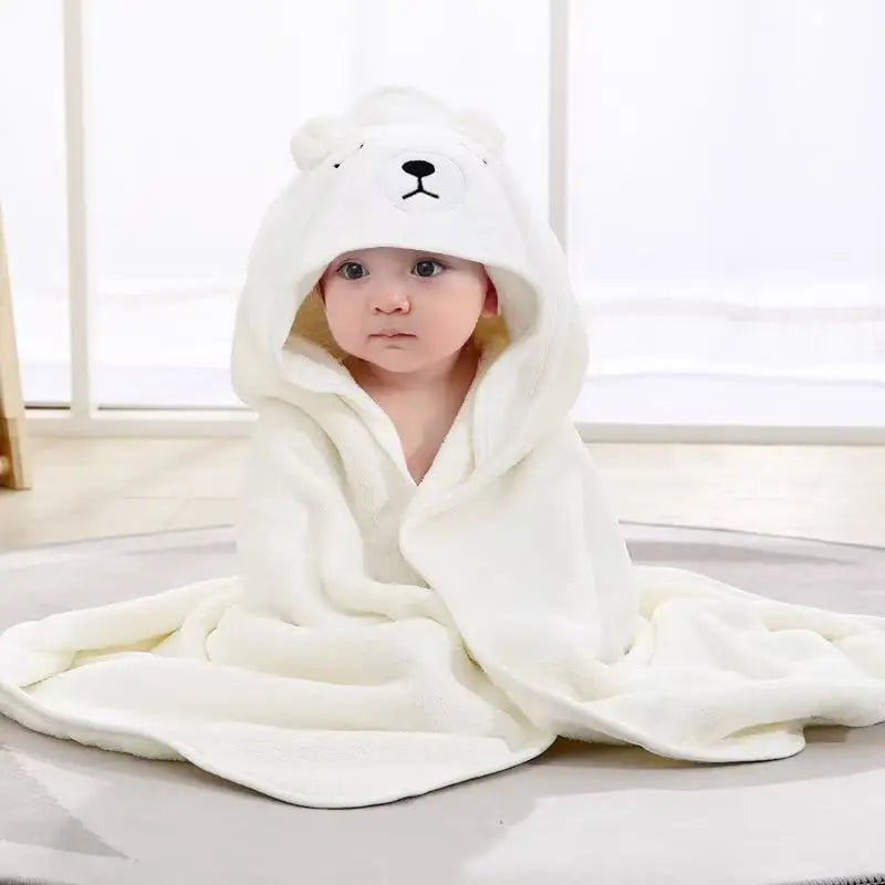 Toddler Bathrobe Infant Bath Towel Boy Girl Blankets Swaddle With Hood Cartoon Coral Fleece Towel Blanket Newborn Kids Bedding