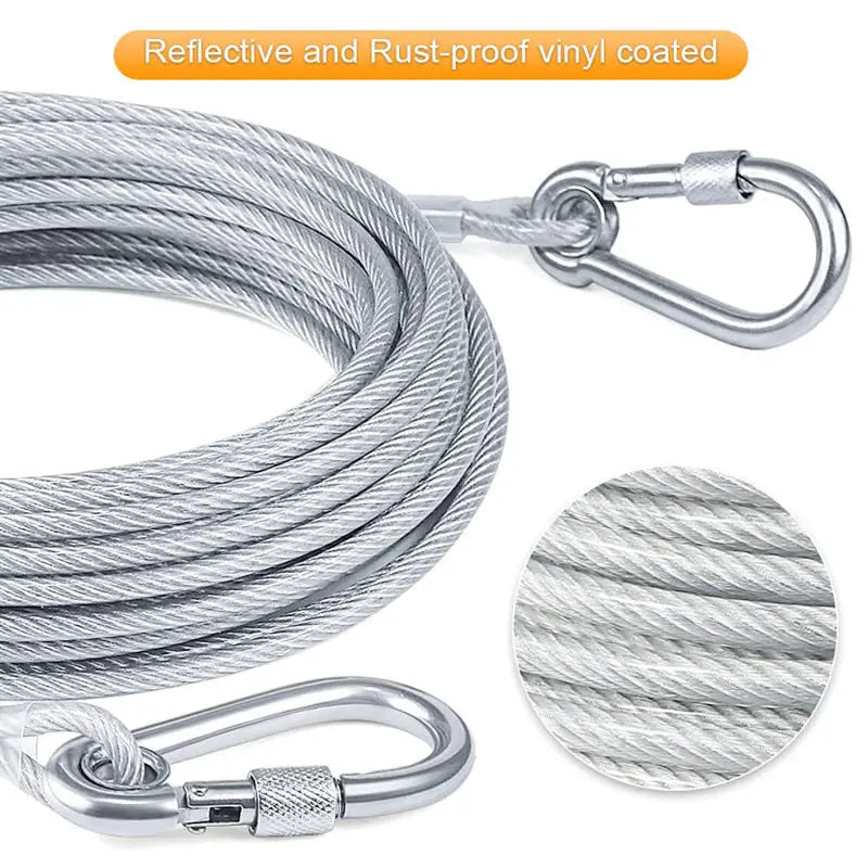 460/900/1500 Stainless Double Steel Heavy-Duty Reflective Dog Tie-Out Cable Capacity with Swivel Snap Hooks - Ideal for Outdoor