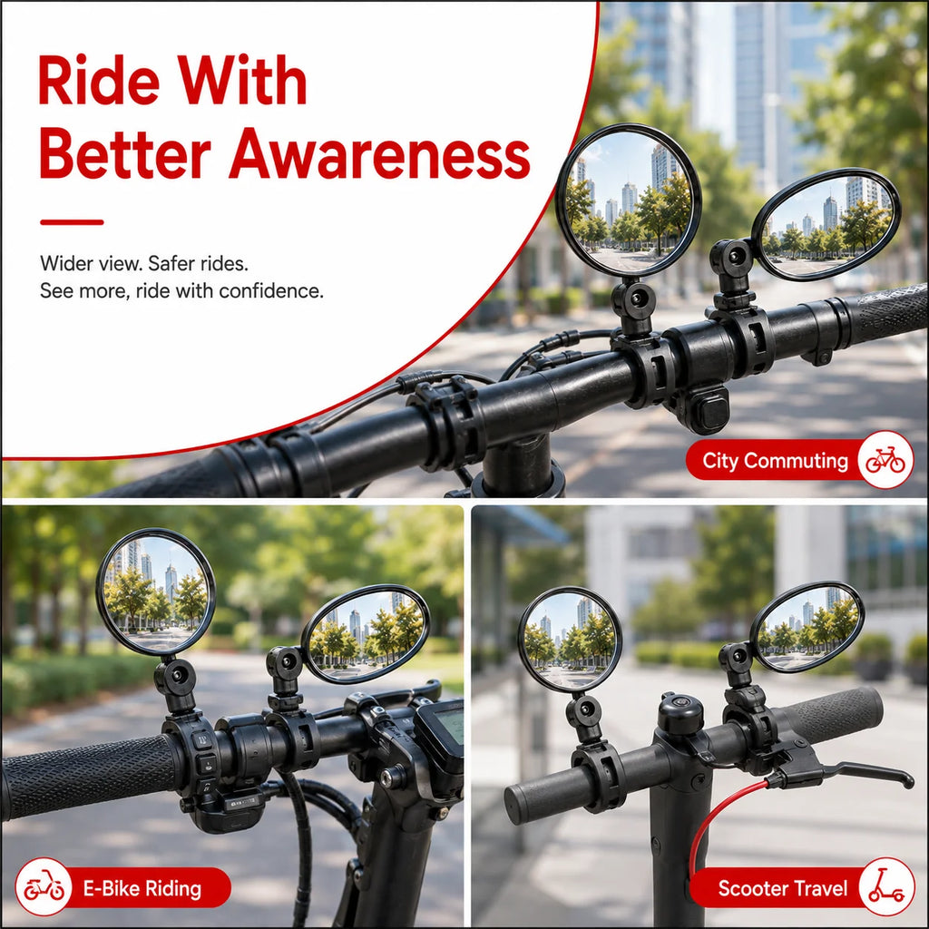 PINMOAP 2PCS Universal Bicycle Side Mirror Rear View Reflective Lens Adjustable Bar End Mirror For MTB Road Bike Commuter Riding