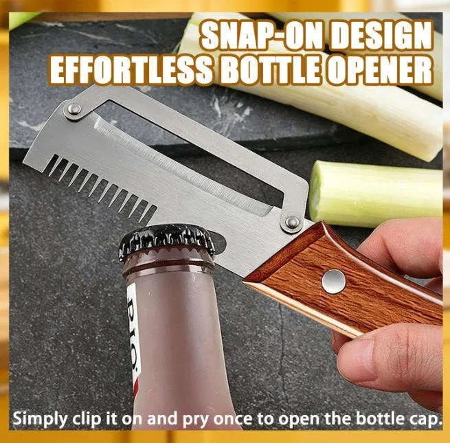 1/2/3/pcs Peeler Oak Three-in-one Stainless Steel Wooden Handle  For Peeling Slicing Onions Cutting Sugar Cane Cutting Fruits