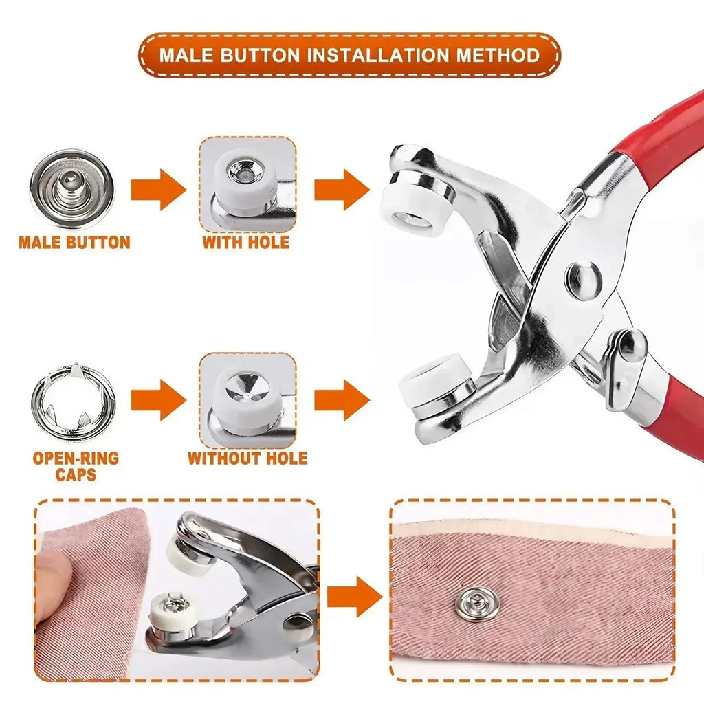 1Set 201Pcs Hand Pressed No Sew Five Claw Button Installation Tool Set Metal Snap Buttons Fasteners Pliers Kit for Baby Clothes Romper Sewing Crafting DIY Apparel Clothing Concealed Buckle Set