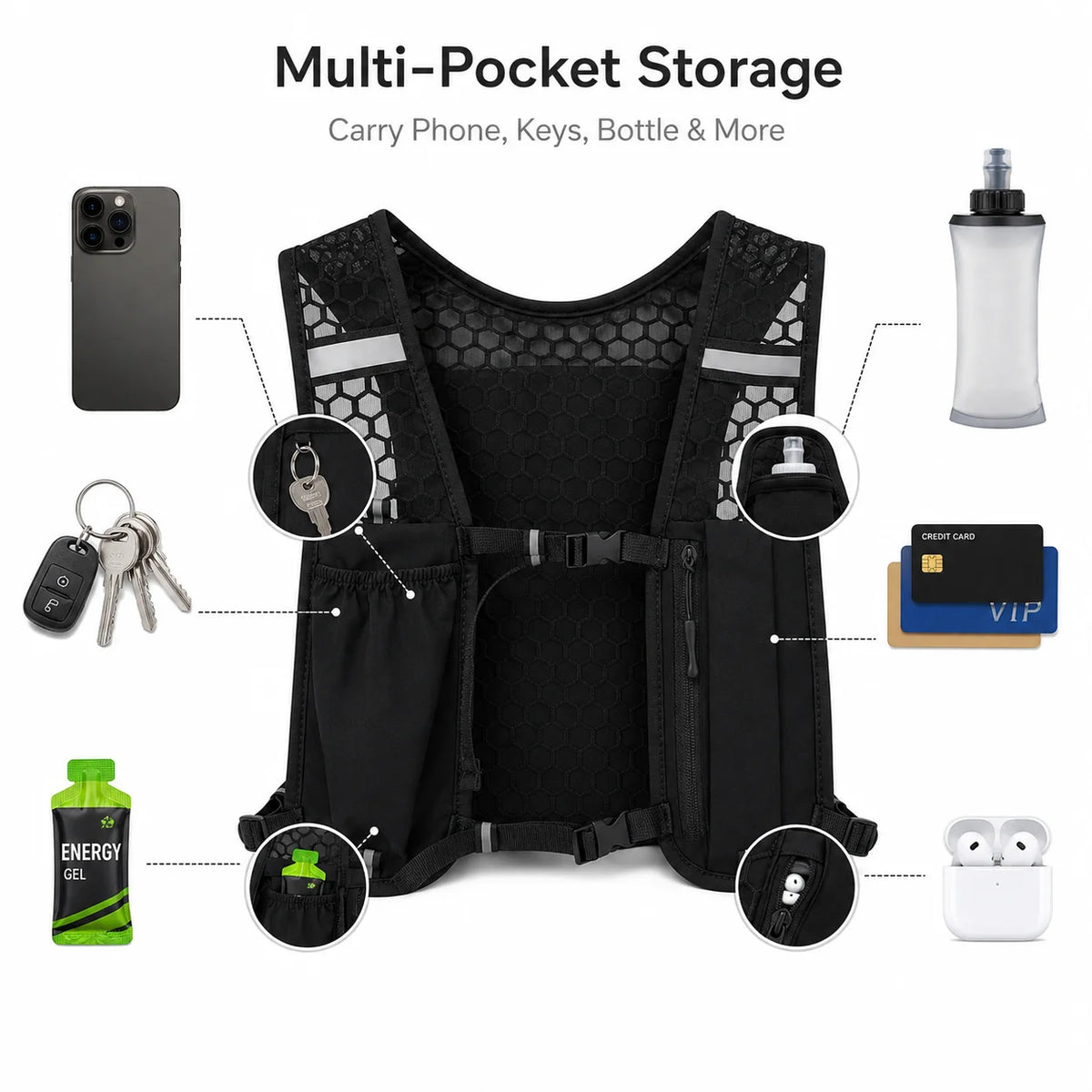 Lightweight Running Vest Pack for Men & Women, Breathable Hydration Vest, Front Pocket Adjustable Outdoor Jogging Backpack