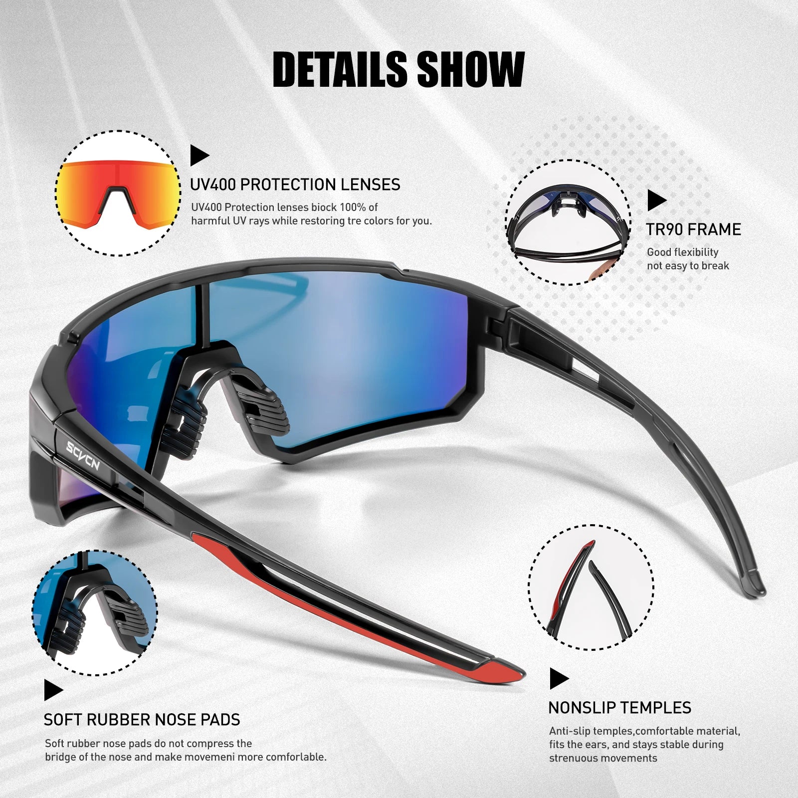 Lunettes de cyclisme SCVCN avec protection UV400, idéales pour le sport en plein air