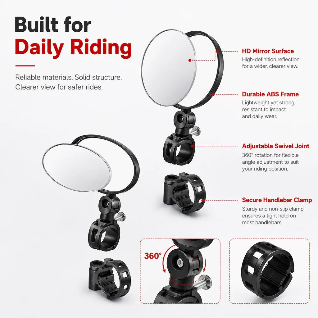 PINMOAP 2PCS Universal Bicycle Side Mirror Rear View Reflective Lens Adjustable Bar End Mirror For MTB Road Bike Commuter Riding