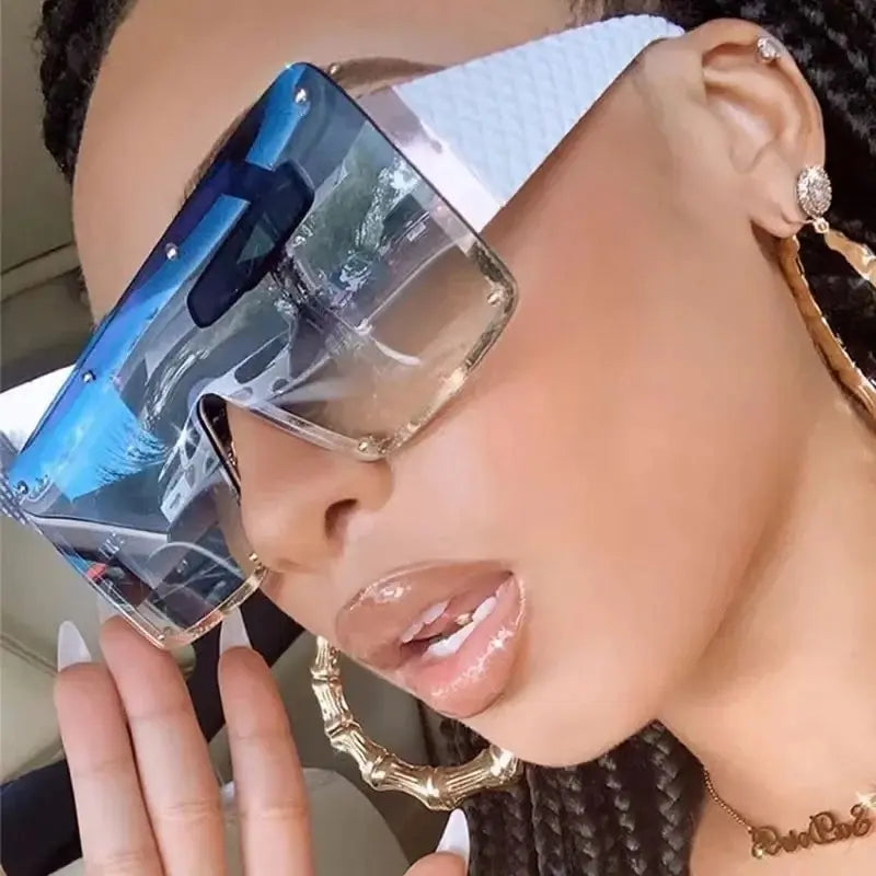 Fashion Large Frame Sunglasses Female One-piece Wide-rimmed Sunglasses Ins Street Shooting Catwalk Uv400