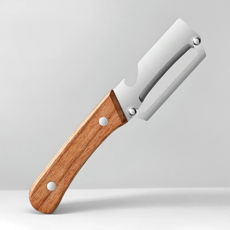 1/2/3/pcs Peeler Oak Three-in-one Stainless Steel Wooden Handle  For Peeling Slicing Onions Cutting Sugar Cane Cutting Fruits