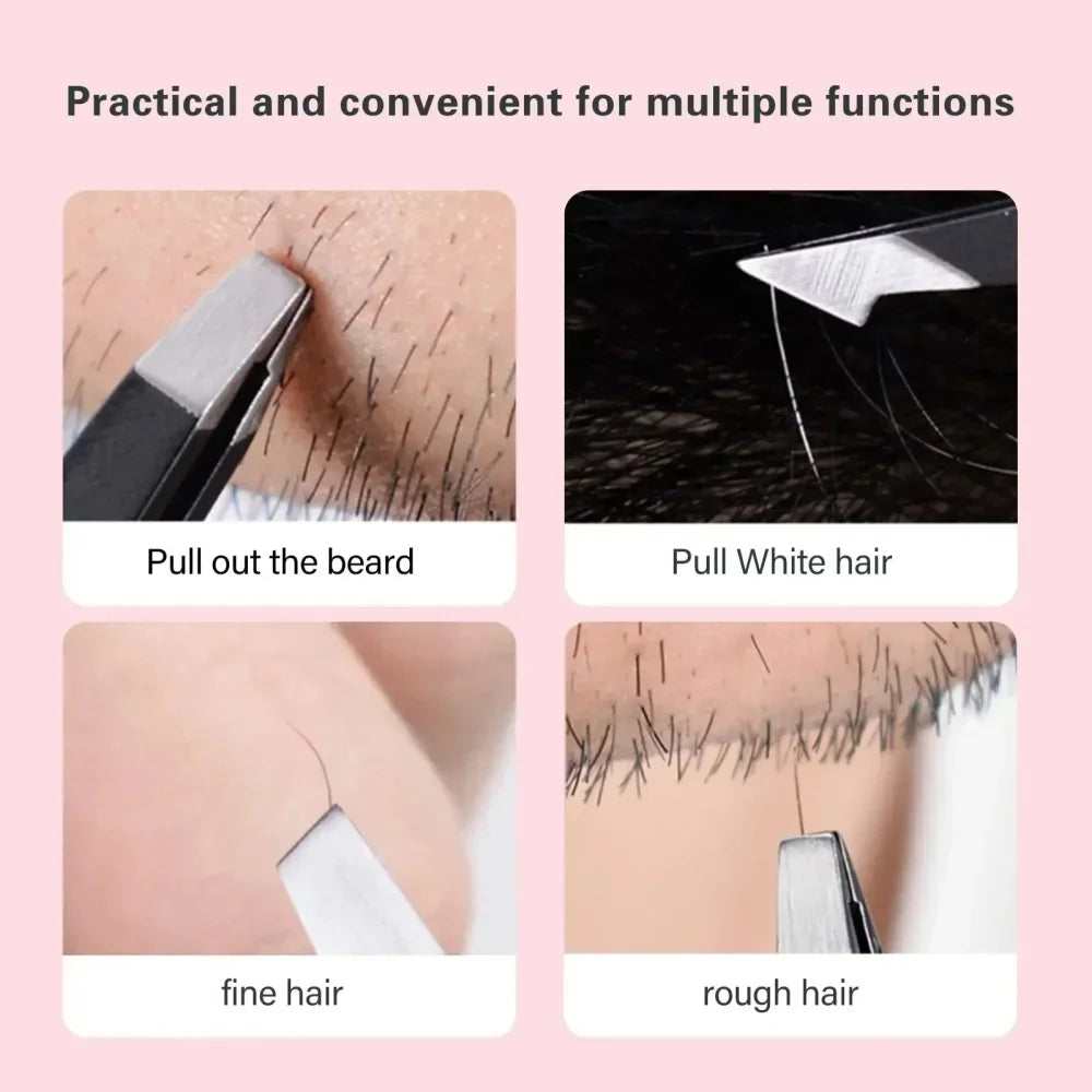 Multi-purpose Eyebrow Tweezers 4-Pack Stainless Steel Black Eyebrow Tweezer with Slant and Flat Point Eye Shaping Beauty Tools