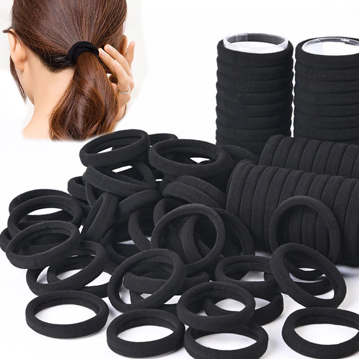 50/100 Pieces of Black and White Hair Bands, Women's Hair Bands, High-Elasticity Rubber Band Hair Bands