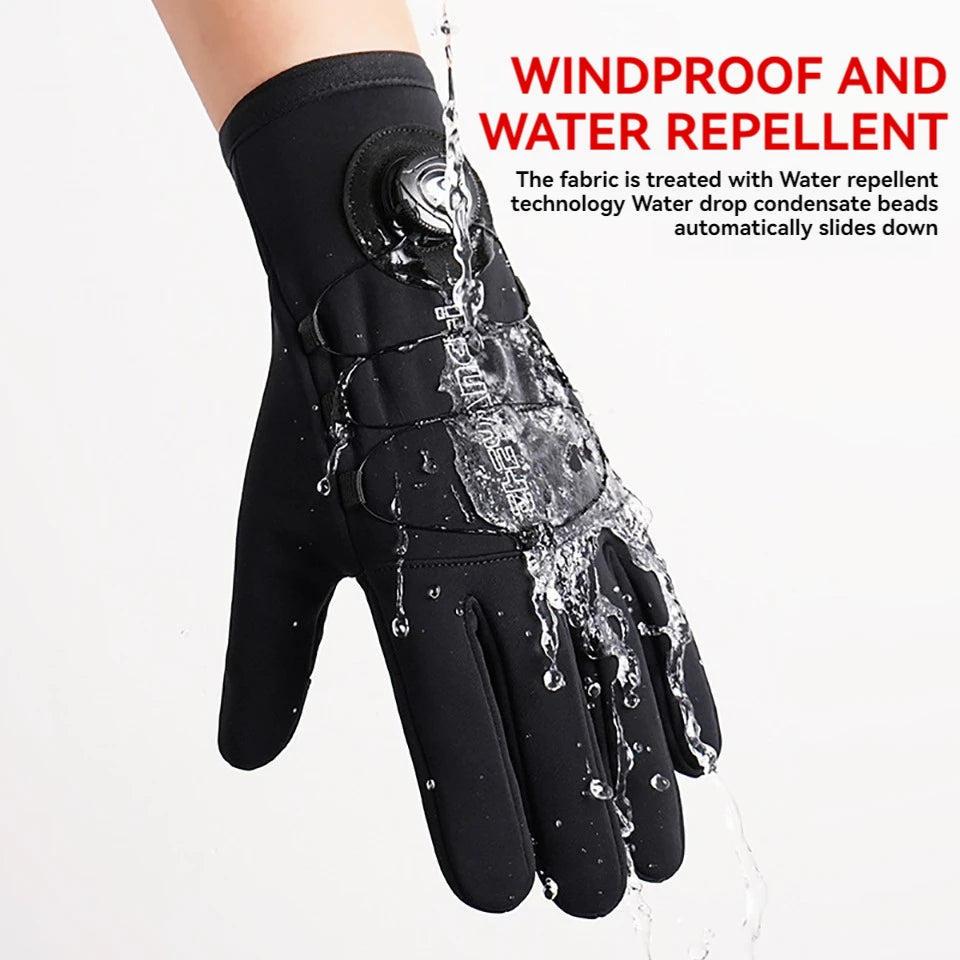 KoKossi Men Winter Waterproof Cycling Gloves Thermal Full Finger Touch Screen Fleece Gloves Non-slip Warm Windproof Motorcycle