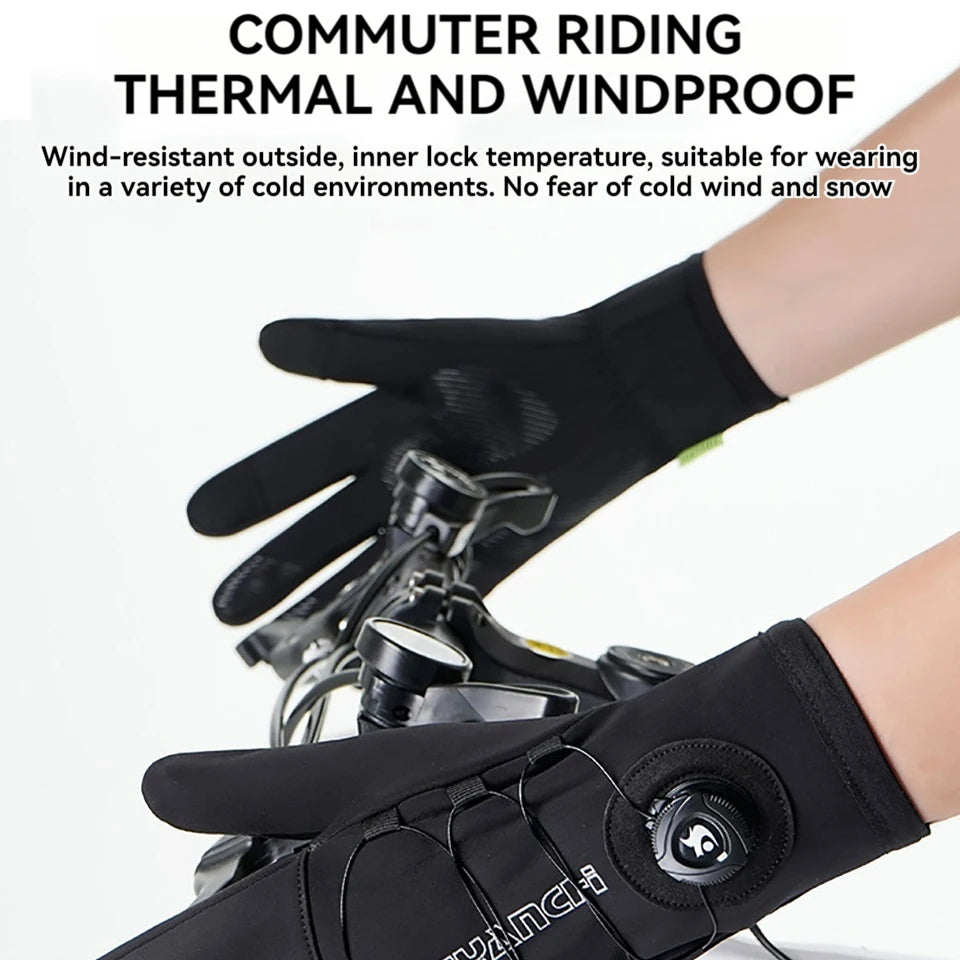 KoKossi Men Winter Waterproof Cycling Gloves Thermal Full Finger Touch Screen Fleece Gloves Non-slip Warm Windproof Motorcycle