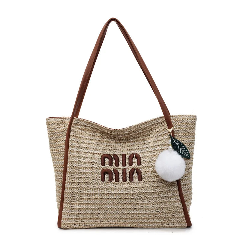Summer Rainbow Woven Tote Bag for Women, Fashion Large Capacity Casual Versatile Vacation Style Shoulder & Underarm Bag