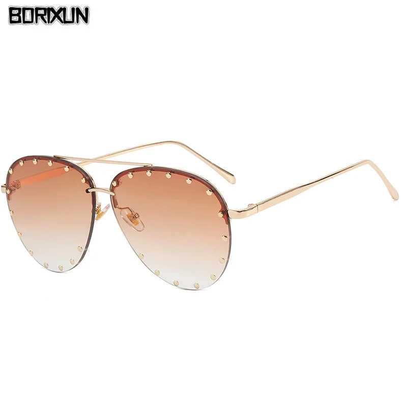 2026 Diamond Rhinestone  Sunglasses Ladies Fashion Gradient Metal Polygon Rimless Eyeware Outdoor Sunscreen Sun Glasses Shades