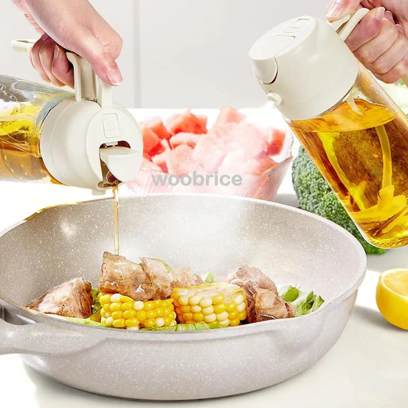 2 in1 Oil Spray Bottle Plastic Kitchen Barbecue Cooking Olive Oil Dispenser Oil Jar Baking Vinegar Soy Sauce Spray Container