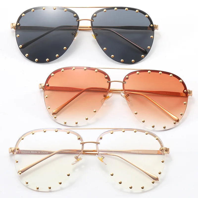 2026 Diamond Rhinestone  Sunglasses Ladies Fashion Gradient Metal Polygon Rimless Eyeware Outdoor Sunscreen Sun Glasses Shades