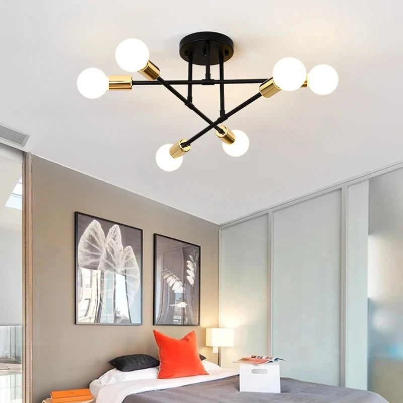 Golden Sputnik Chandelier - Modern LED Ceiling Light