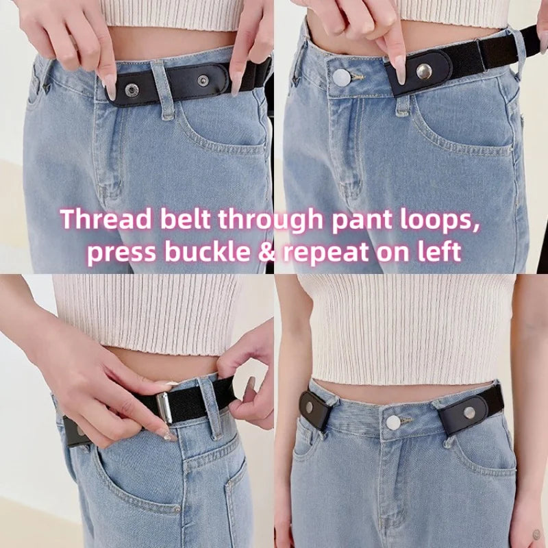 Adjustable Canvas Elastic Waist Band, Comfortable Easy-to-Wear Buckle-Free Belt for Men Women, Suitable for Casual Jeans