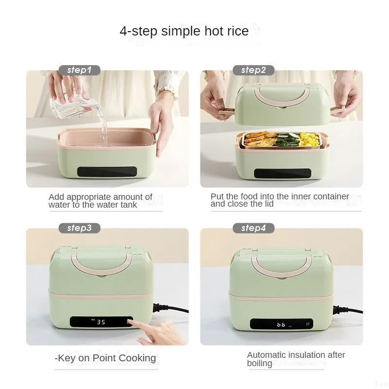 1.2L Electric Heating Lunch Box 9.5H Timer Mini Thermal Box Double Layer Rice Steamer for Office Workers Lunch Box Electric