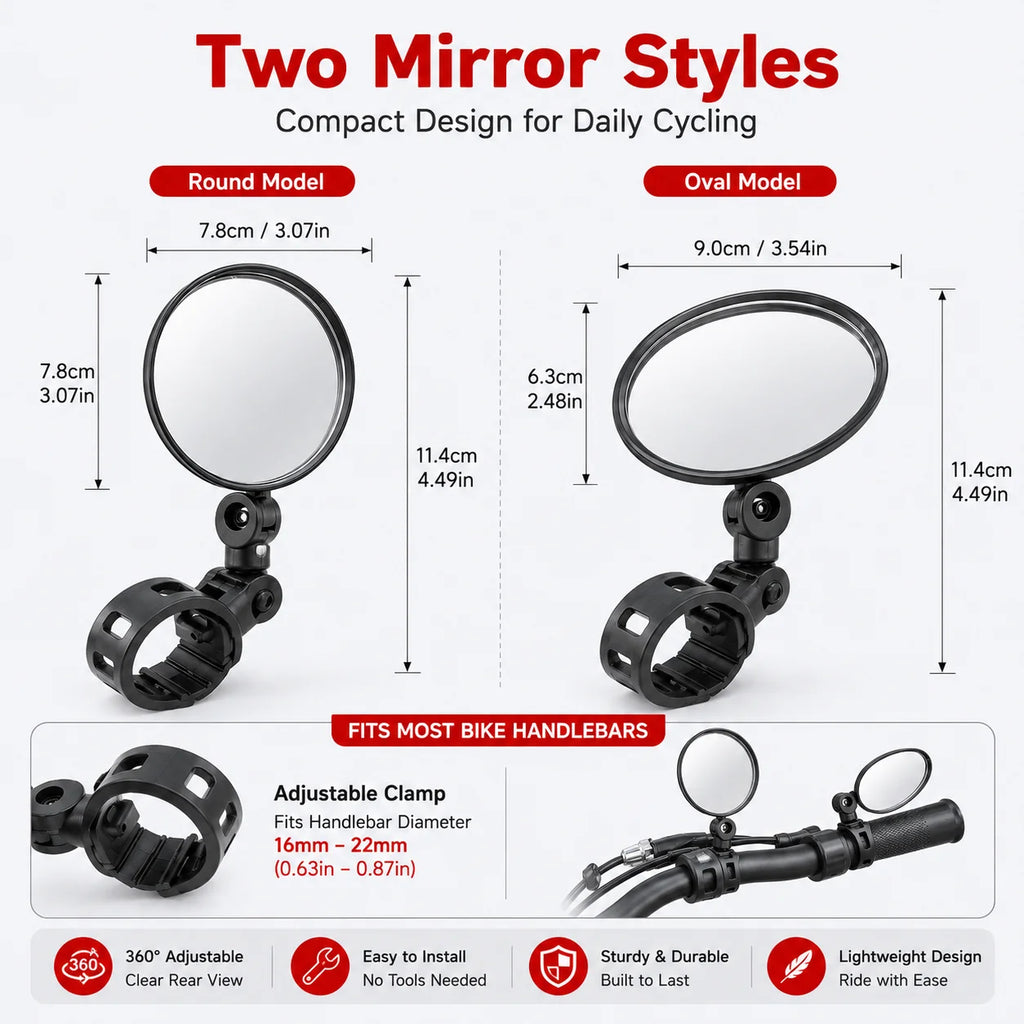PINMOAP 2PCS Universal Bicycle Side Mirror Rear View Reflective Lens Adjustable Bar End Mirror For MTB Road Bike Commuter Riding