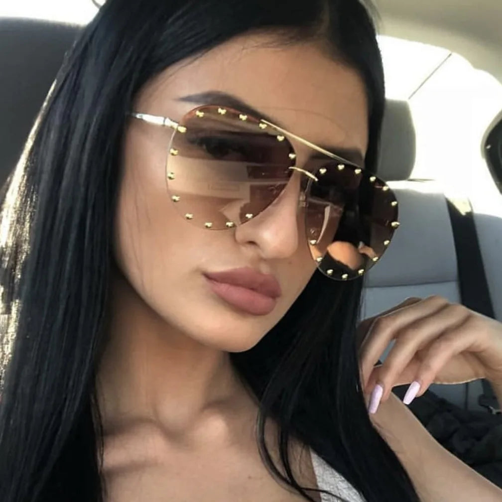 2026 Diamond Rhinestone  Sunglasses Ladies Fashion Gradient Metal Polygon Rimless Eyeware Outdoor Sunscreen Sun Glasses Shades