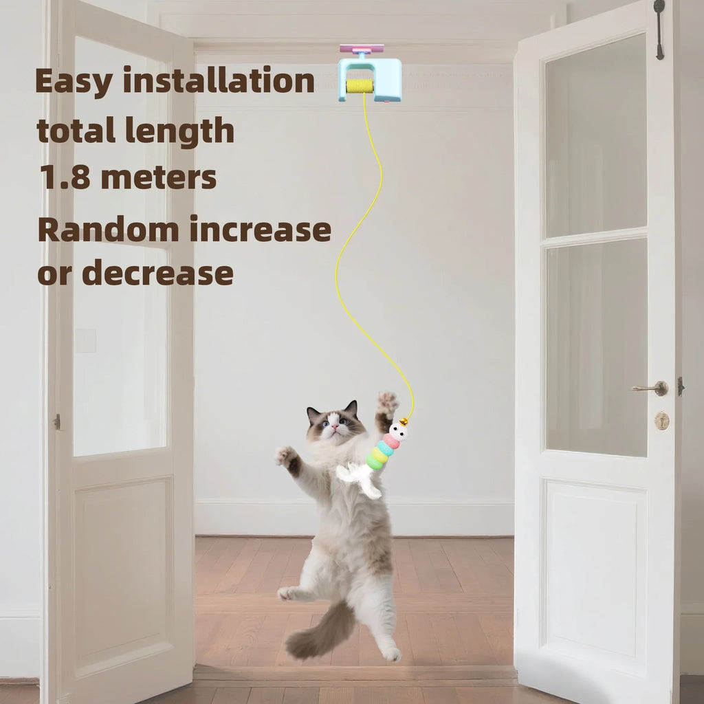 P-Cats Toys Pet Stress Relief Rechargeable Interactive Hanging Door Automatic Electric Flying Bird Cat Toy for Hunt Elastic Rope