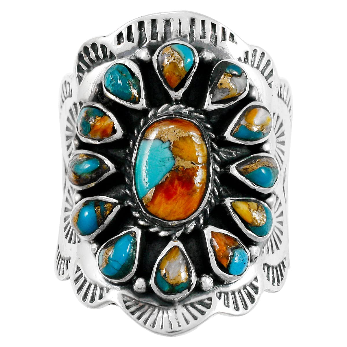 Turquoise Ring Sterling Silver 925 Genuine Gemstones Size 6 to 11 (Spiny Turquoise) (11)